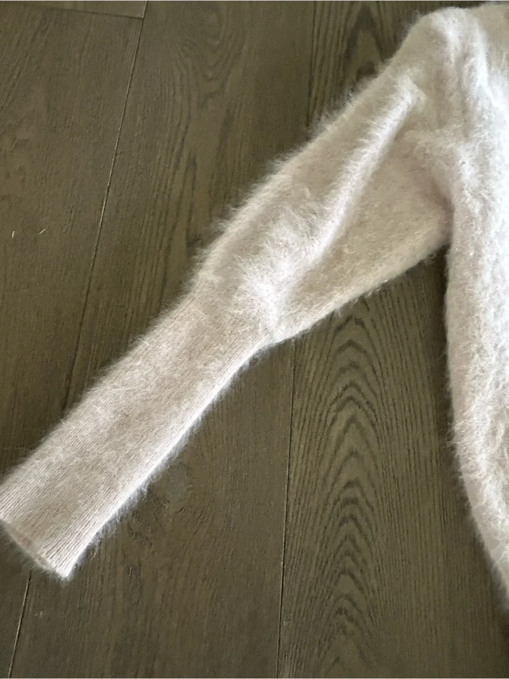 Soft Angora Fuzzy Sweater detailed neckline in Off-White